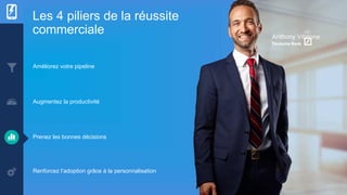 Anthony Vitalone
Les 4 piliers de la réussite
commerciale
Améliorez votre pipeline
Augmentez la productivité
Prenez les bonnes décisions
Renforcez l’adoption grâce à la personnalisation
 