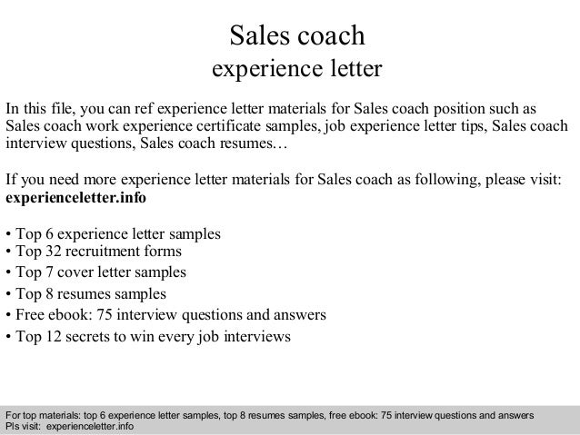 Sales coach experience letter Sales coach experience letter