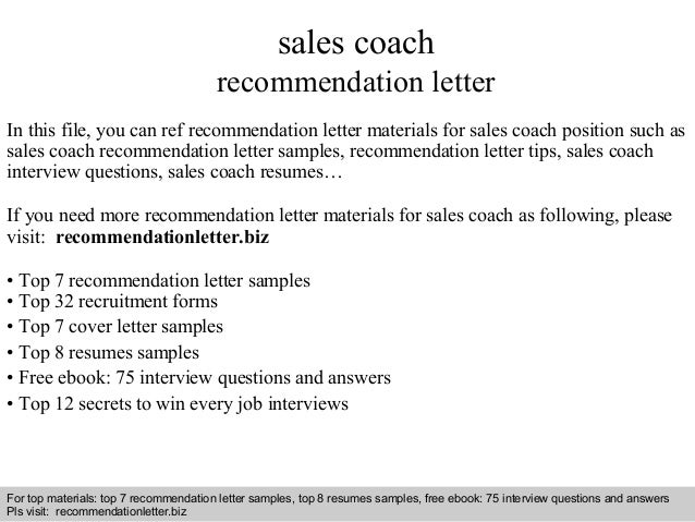 sales coach recommendation letter letter of recommendation coaching job