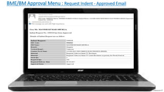 BME/BM Approval Menu : Request Indent - Approved Email
Videocon-IT
 