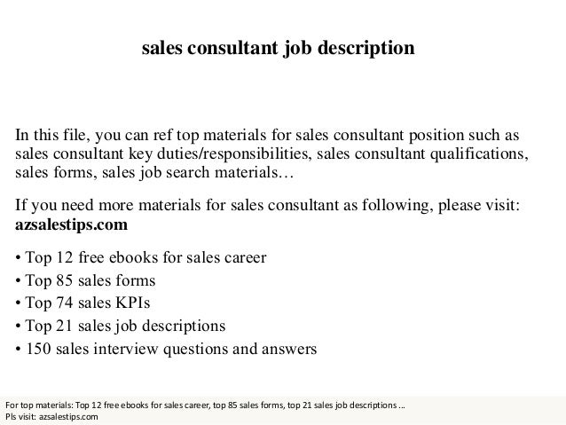 sales consultant sales consultant job description