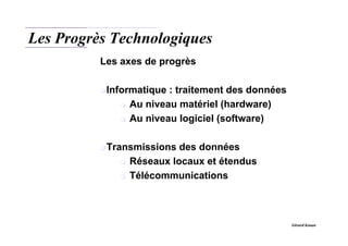 Gérard Konan
Les Progrès Technologiques
Les axes de progrès
Informatique : traitement des données
Au niveau matériel (hard...