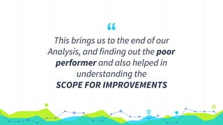 “This brings us to the end of our
Analysis, and finding out the poor
performer and also helped in
understanding the
SCOPE FOR IMPROVEMENTS
 