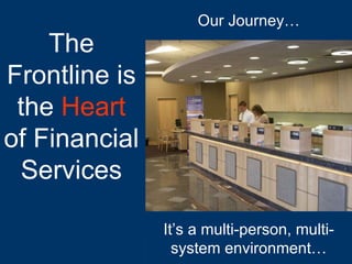 It’s a multi-person, multi-system environment… The Frontline is the  Heart  of Financial Services Our Journey… 