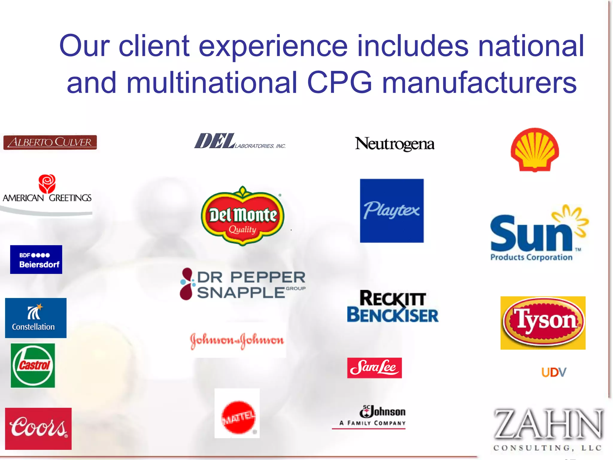 Our client experience includes national
and multinational CPG manufacturers
 