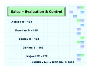 Sales – Evaluation & Control
 