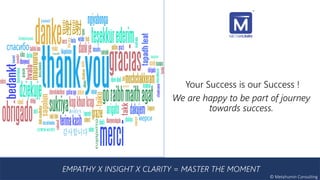 Your Success is our Success !
We are happy to be part of journey
towards success.
EMPATHY X INSIGHT X CLARITY = MASTER THE MOMENT
© Metahumin Consulting
 