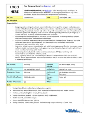 Sales Executive Job Description Template by Bayt.com