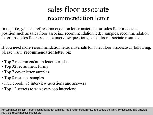 Sales Floor Associate Recommendation Letter