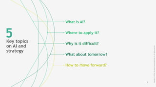 2
Copyright©2018byTheBostonConsultingGroup,Inc.Allrightsreserved.
Key topics
on AI and
strategy
5
What is AI?
Where to apply it?
Why is it difficult?
What about tomorrow?
How to move forward?
 
