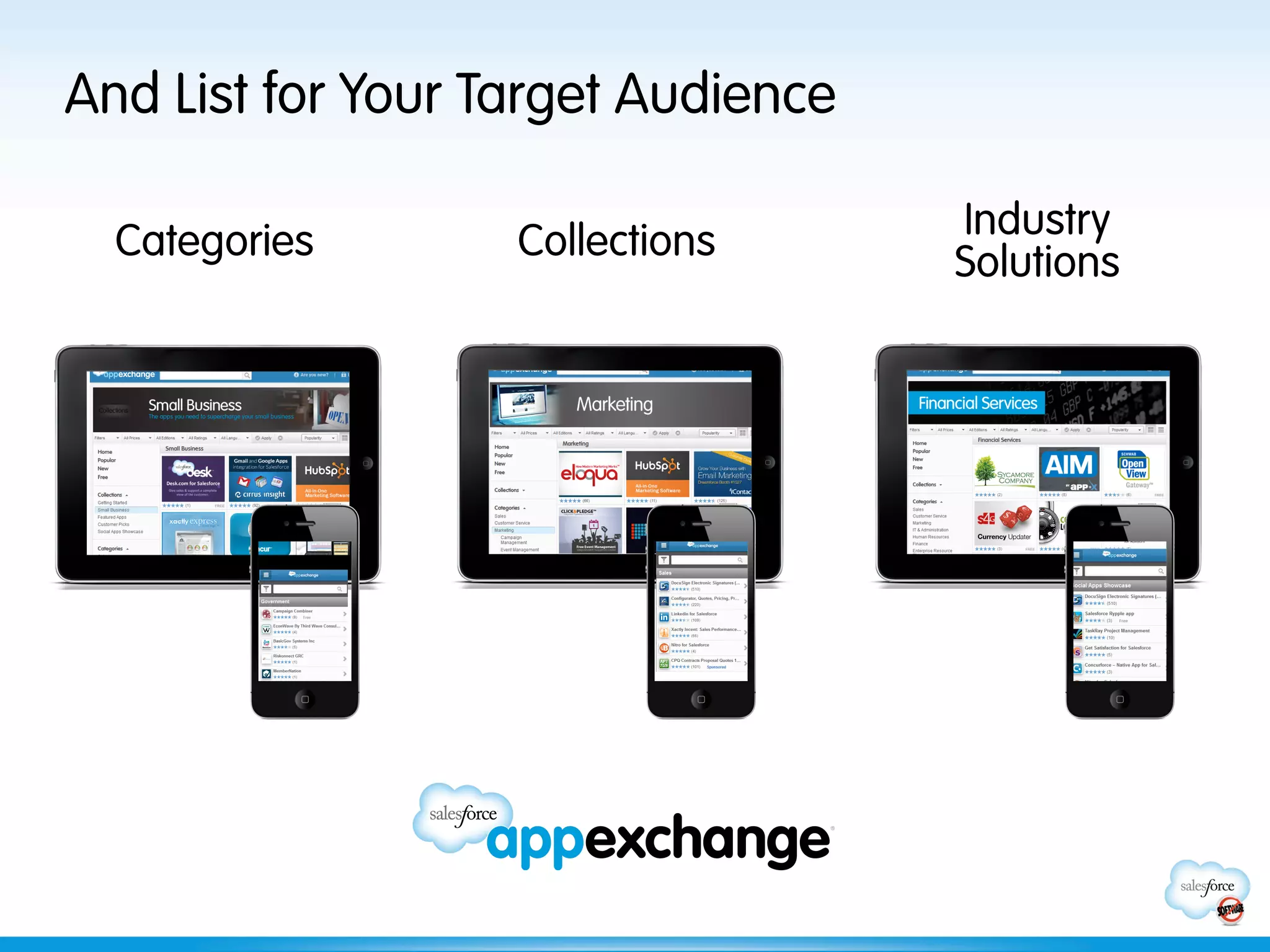 And List for Your Target Audience

  Categories       Collections      Industry
                                    Solutions
 