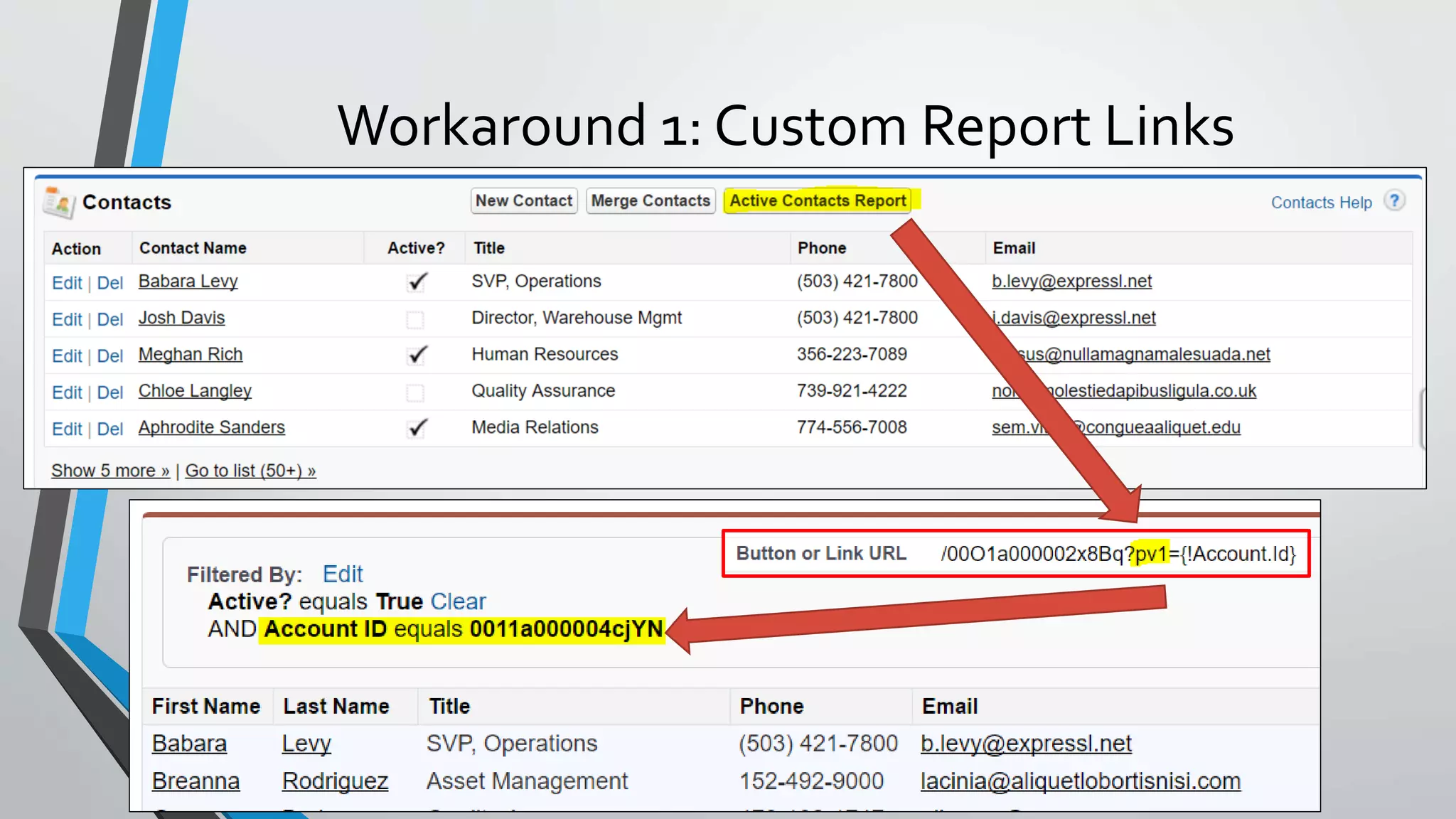 Workaround 1: Custom Report Links
 