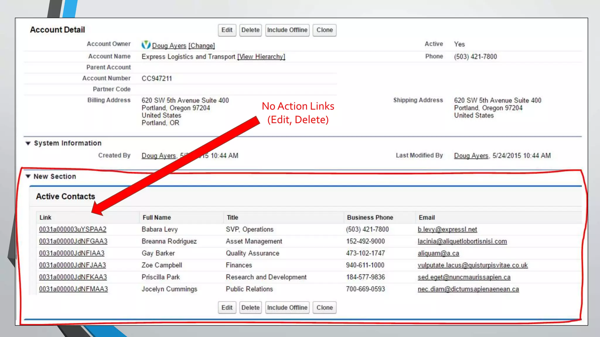No Action Links
(Edit, Delete)
 