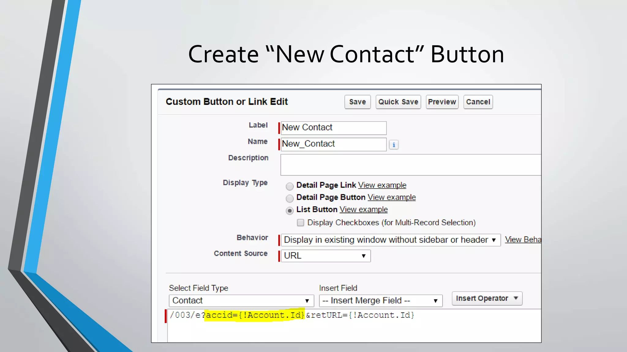 Create “New Contact” Button
 