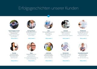 Lieferheld
(Professionelle
Dienstleistungen)
Jung, modern und
rasant am Wachsen
Story Lesen
Zeiss
(Hightechindustrie)
Scharfer Blick auf
Kundenbedürfnisse:
Ein zentrales System für Vertrieb,
Service und Marketing
Story Lesen
SumUp
(Professionelle
Dienstleistungen)
Mit Salesforce zur
Sales-Expertise
Story Lesen
Steinbichler
(Fertigungsindustrie)
Neue, zeitgemäße und
wettbewerbsfähige
Strukturen
Story Lesen
ImmobilienScout24
(Professionelle
Dienstleistungen)
Auf der Suche
nach der Traumwohnung
Story Lesen
Erfolgsgeschichten unserer Kunden
Leitz
(Konsumgüterindustrie)
Neue Wege für
traditionsreiche
Produkte
Story Lesen
Koenig & Bauer
(Fertigungsindustrie)
Die digitalen Weichen
für eine erfolgreiche
Zukunft stellen
Story Lesen
Haas Fertigbau GmbH
(Konstruktion und
Baugewerbe)
Tradition und Innovation:
Das Erfolgsrezept von
Haas Fertigbau
Story Lesen
Brainlab
(Hightechindustrie)
Mobil, transparent
und in Echtzeit auf
Kundenanforderungen reagieren
Story Lesen
Prüftechnik
(Fertigungsindustrie)
Effizienteres Teamwork:
PRÜFTECHNIK setzt
international auf die Cloud
Story Lesen
 