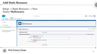 Data Science Snaps
Bits for wannabe data scientist
Add Static Resource
Setup → Static Resource → New
Name: MyResource
28
 