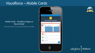 Visualforce – Mobile Cards

Mobile Cards - Visualforce Pages on
Record Detail
(VF page needs to the extend Standard Controller)

 