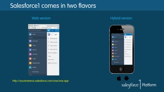 Salesforce1 comes in two flavors
Web version

http://yourinstance.salesforce.com/one/one.app

Hybrid version

 