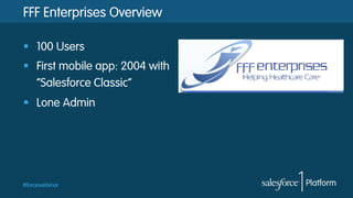 #forcewebinar
FFF Enterprises Overview
§  100 Users
§  First mobile app: 2004 with
“Salesforce Classic”
§  Lone Admin
 