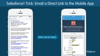 #forcewebinar
Salesforce1 Trick: Email a Direct Link to the Mobile App
Click Link to Open
 
