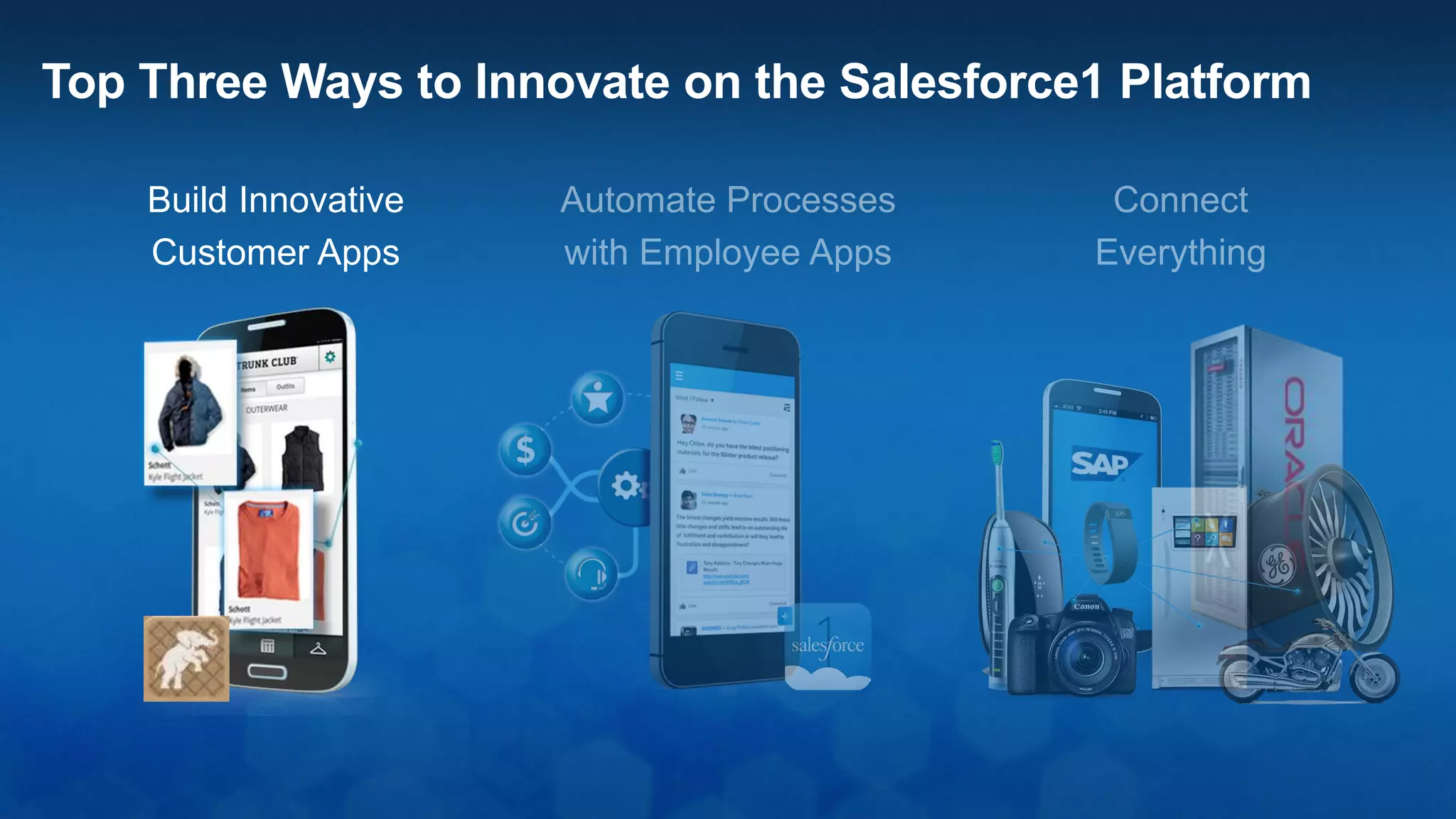 Leading Companies Run Apps for Every Department
Human Resources
Employee
Collaboration
Employee
Intranet
Recruiting &
Stock Plans
Recruiting
Healthy
Workplace
Employee
Intranet
60 HR Apps
+ Intranet
Employee
Intranet
Operations
Asset
Management
Product Lifecycle
Management
Inventory
Management
Field
Services
Field
Services
Field
Inspections
Brand
Auditing
Marketing & e-commerce
Website
(Europe)
Mobile
Commerce
Franchise
Websites
Website
Deliveries
Budgeting
Marketing
Collaboration
Franchise
Management
Event
Management
 