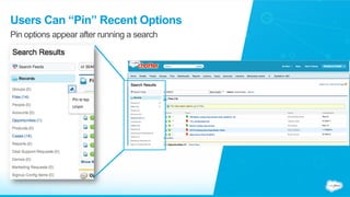 Users Can “Pin” Recent Options
Pin options appear after running a search
 