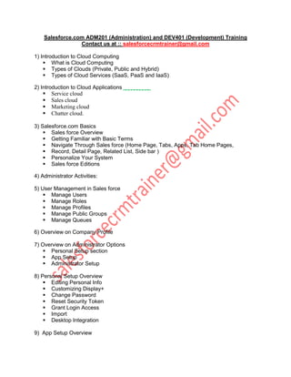 Salesforce CRM Administration and Developer Training | PDF