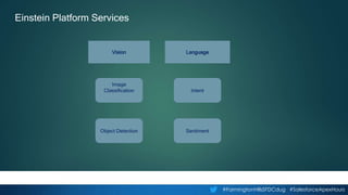 #FarmingtonHillsSFDCdug #SalesforceApexHours
Einstein Platform Services
Image
Classification
Object Detection Sentiment
Intent
Vision Language
 