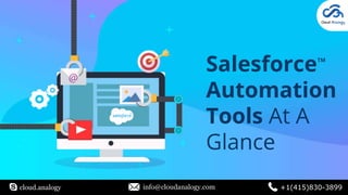 Salesforce
Automation
Tools At A
Glance
cloud.analogy info@cloudanalogy.com +1(415)830-3899
TM
 