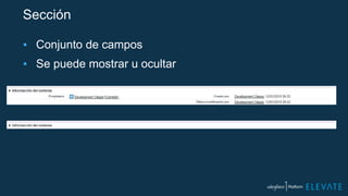 Sección
▪ Conjunto de campos
▪ Se puede mostrar u ocultar
 