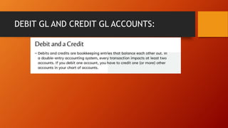 DEBIT GL AND CREDIT GL ACCOUNTS:
 