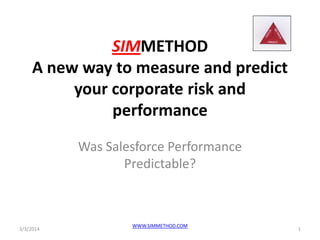 SIMMETHOD
A new way to measure and predict
your corporate risk and
performance
Was Salesforce Performance
Predictable?

3/3/2014

WWW.SIMMETHOD.COM

1

 