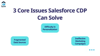 3 Core Issues Salesforce CDP
Can Solve
Fragmented
Data Sources
Difficulty in
Personalization
Ineffective
Marketing
Campaigns
 