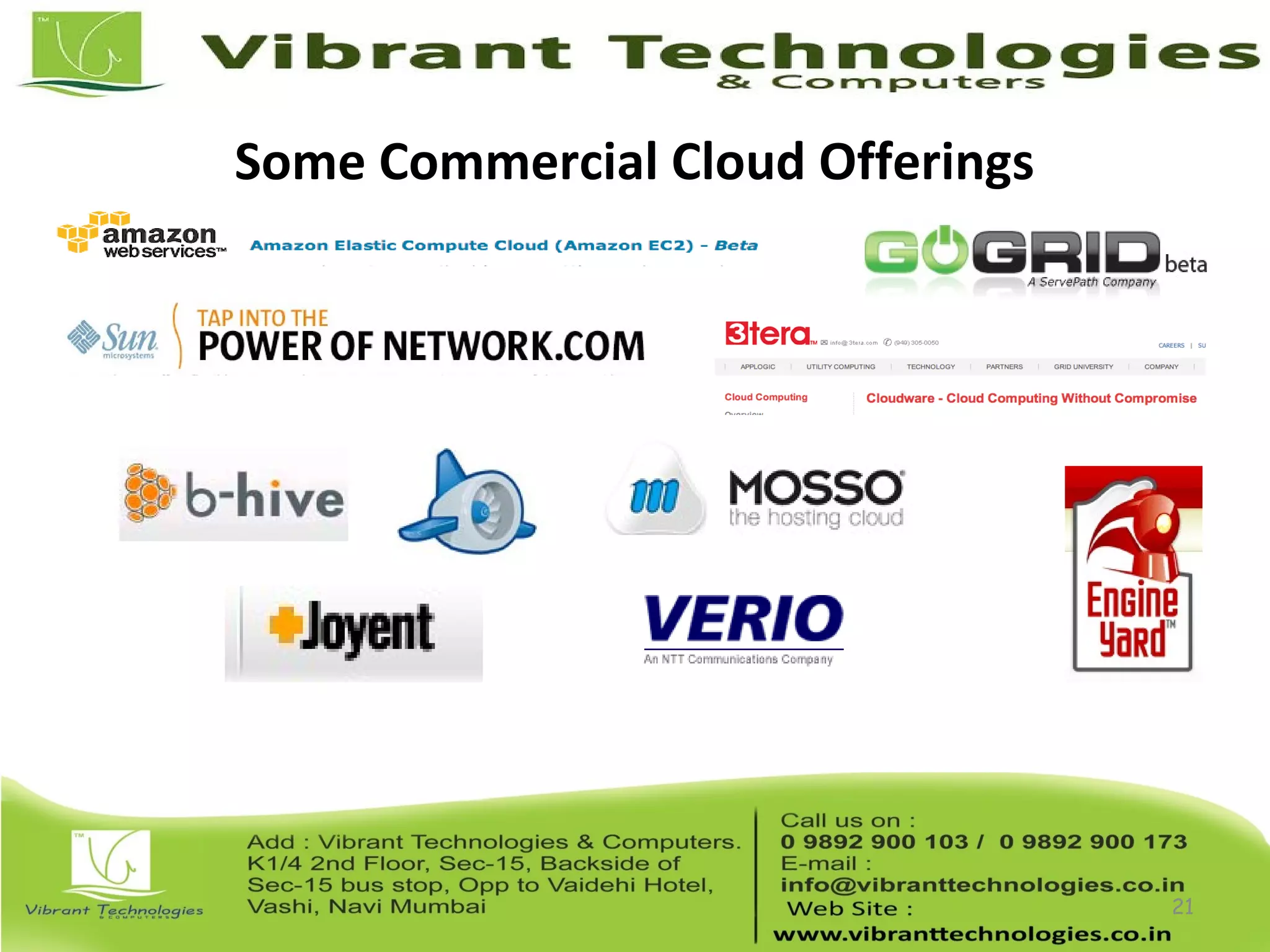 Some Commercial Cloud Offerings
21
 