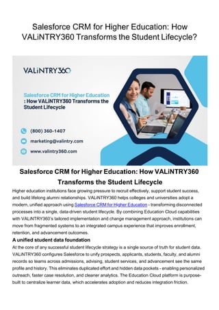 Salesforce CRM for Higher Education - VALiNTRY360 | PDF