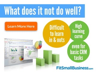 What does it not do well?
even for
basic CRM
tasks
High
learning
curve
Difficult
to learn
in & outs
Learn More Here
 
