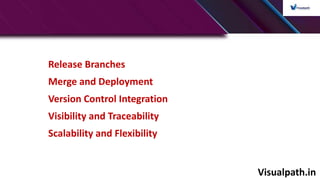 Visualpath.in
Release Branches
Merge and Deployment
Version Control Integration
Visibility and Traceability
Scalability and Flexibility
 