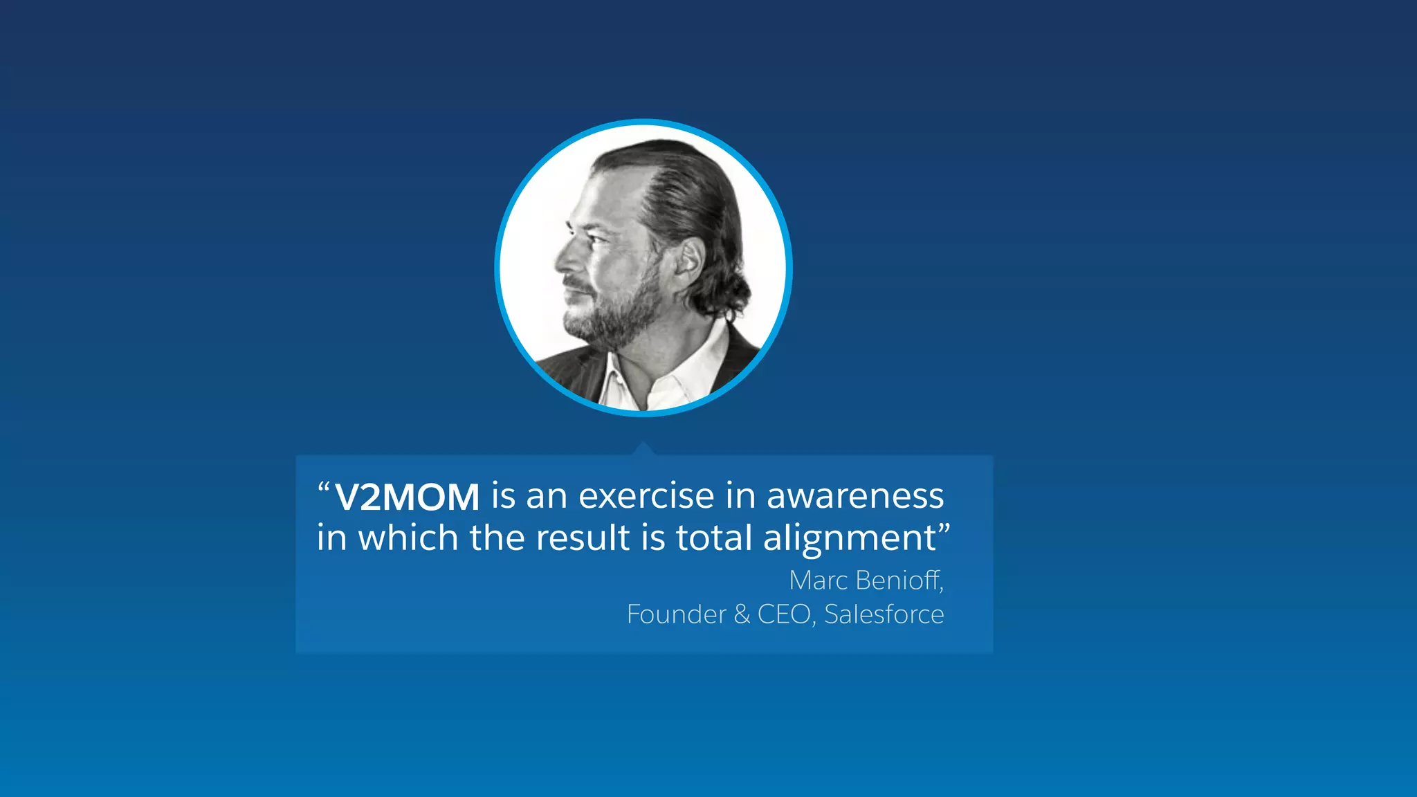 “ is an exercise in awareness
in which the result is total alignment”
Marc Benioﬀ,
Founder & CEO, Salesforce
V2MOM
 