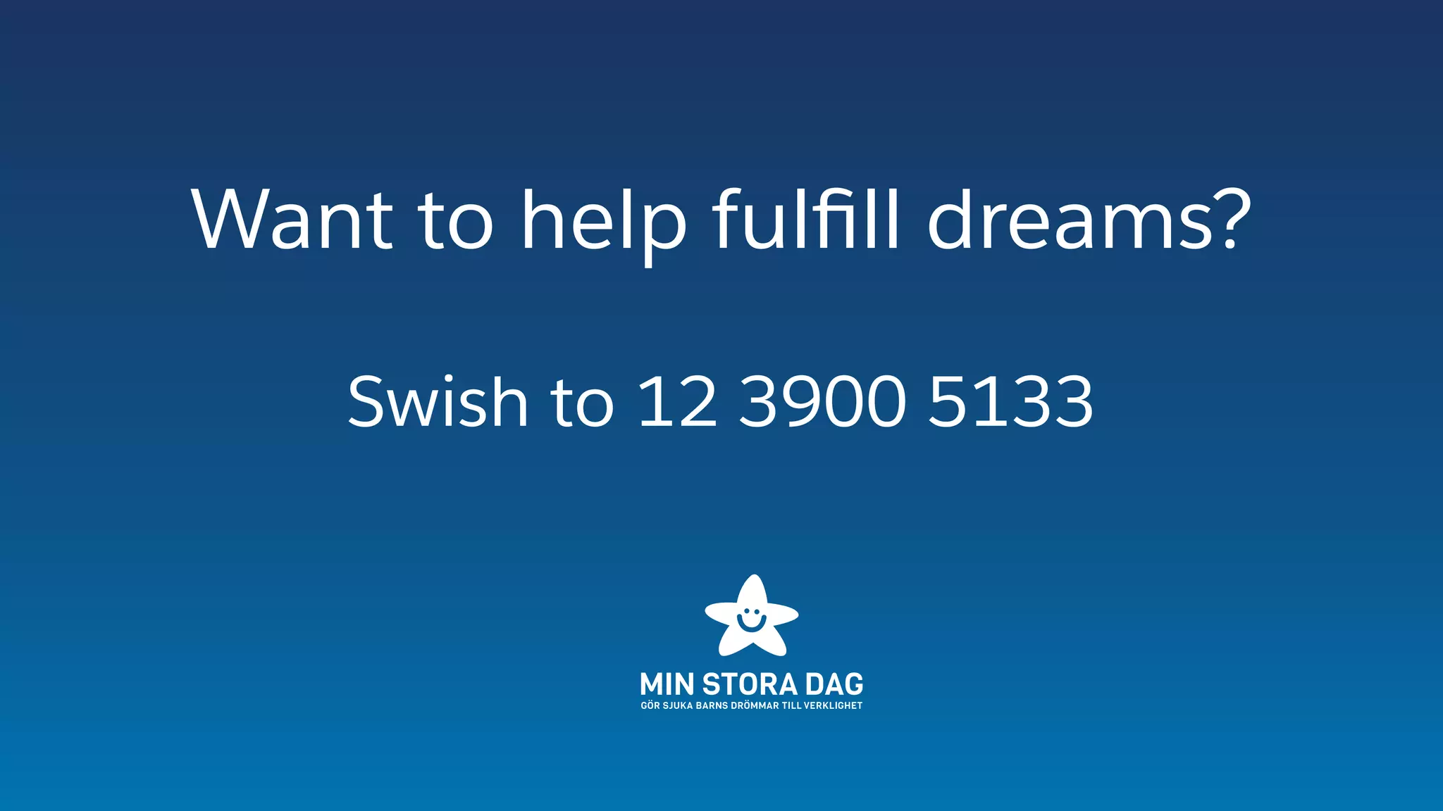 Want to help fulﬁll dreams?
Swish to 12 3900 5133
 