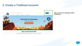 2. Create a Trailhead account
Sign up with your developer edition
credentials
 