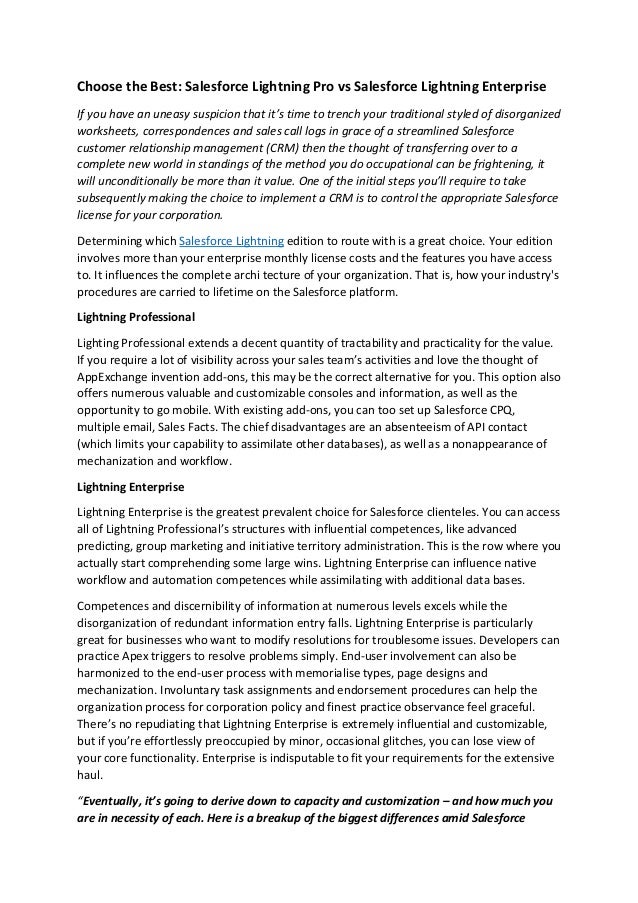 Salesforce lightning pro or salesforce lightning enterpris