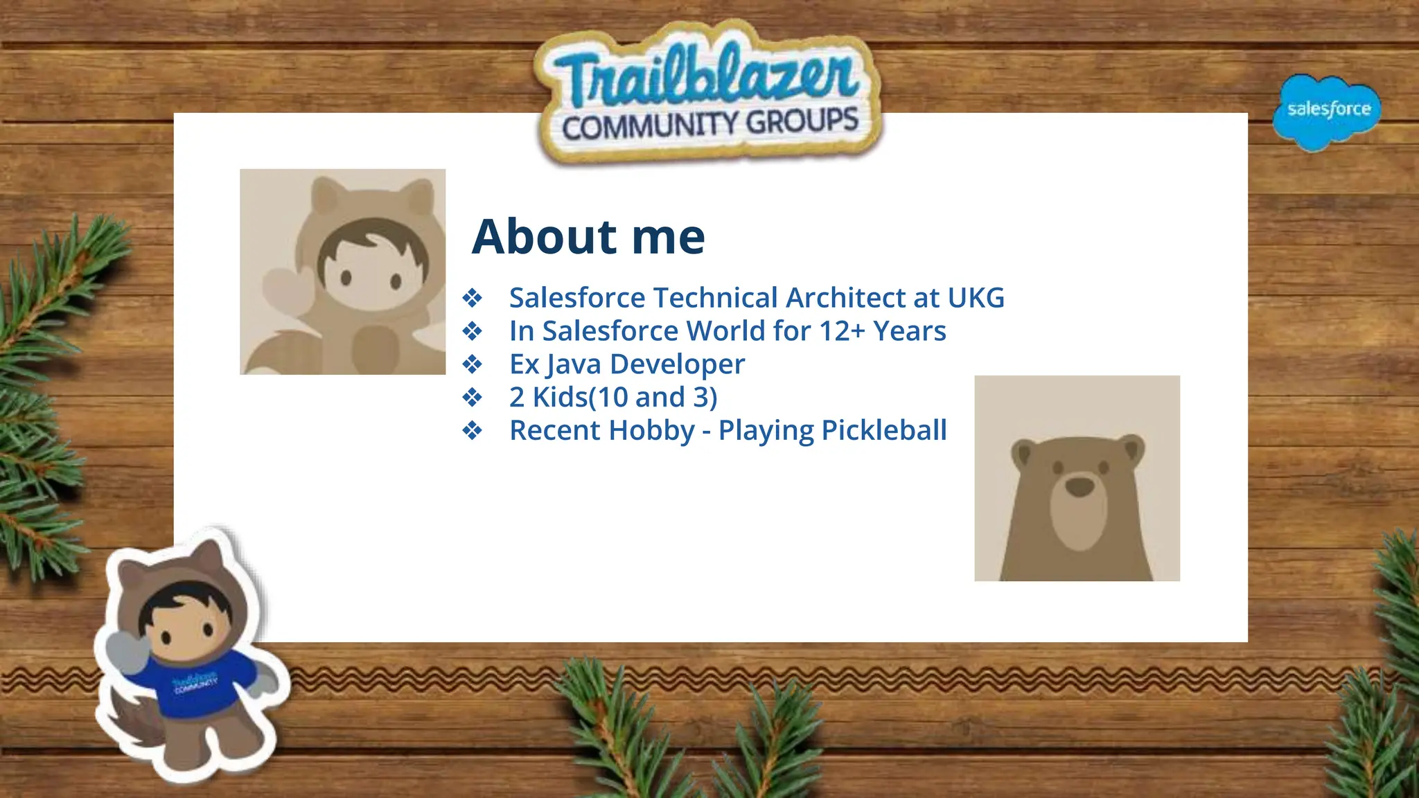 About me
❖ Salesforce Technical Architect at UKG
❖ In Salesforce World for 12+ Years
❖ Ex Java Developer
❖ 2 Kids(10 and 3)
❖ Recent Hobby - Playing Pickleball
 
