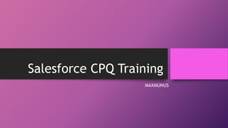 Salesforce CPQ Training
MAXMUNUS
 