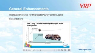 www.vrpinc.com
General Enhancements
Improved Previews for Microsoft PowerPoint® (.pptx)
Presentations
 