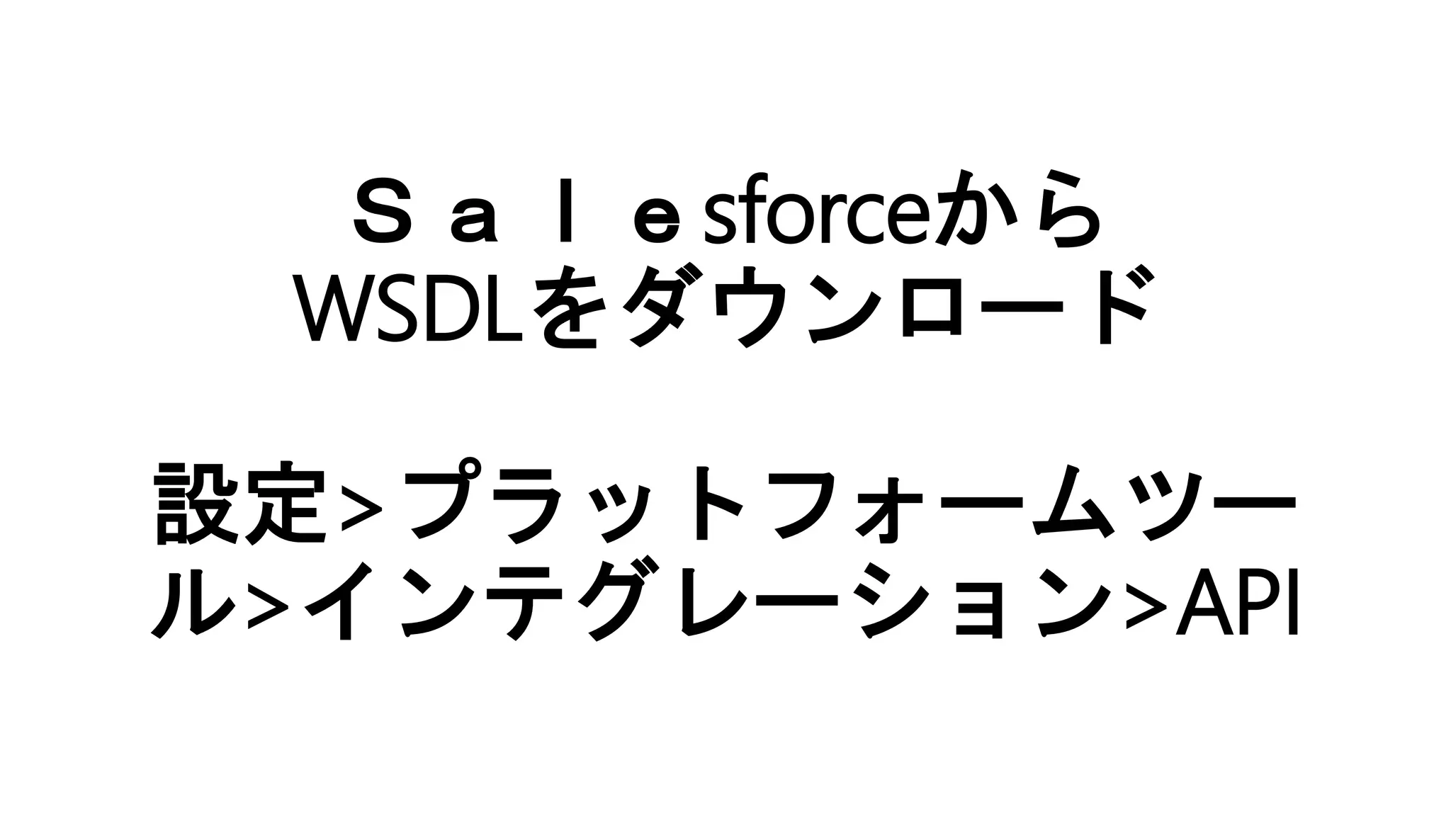 Ｓａｌｅsforceから
WSDLをダウンロード
設定>プラットフォームツー
ル>インテグレーション>API
 