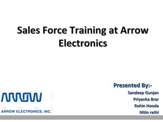 Sales Force Training at Arrow
         Electronics


                     Presented By:-
                          Sandeep Gunjan
                            Priyanka Brar
                             Rohin Hooda
                               Nitin rathi
 