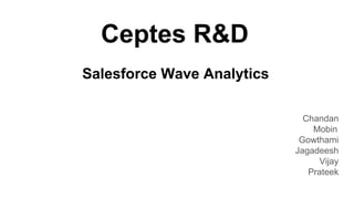 Ceptes R&D
Chandan
Mobin
Gowthami
Jagadeesh
Vijay
Prateek
Salesforce Wave Analytics
 