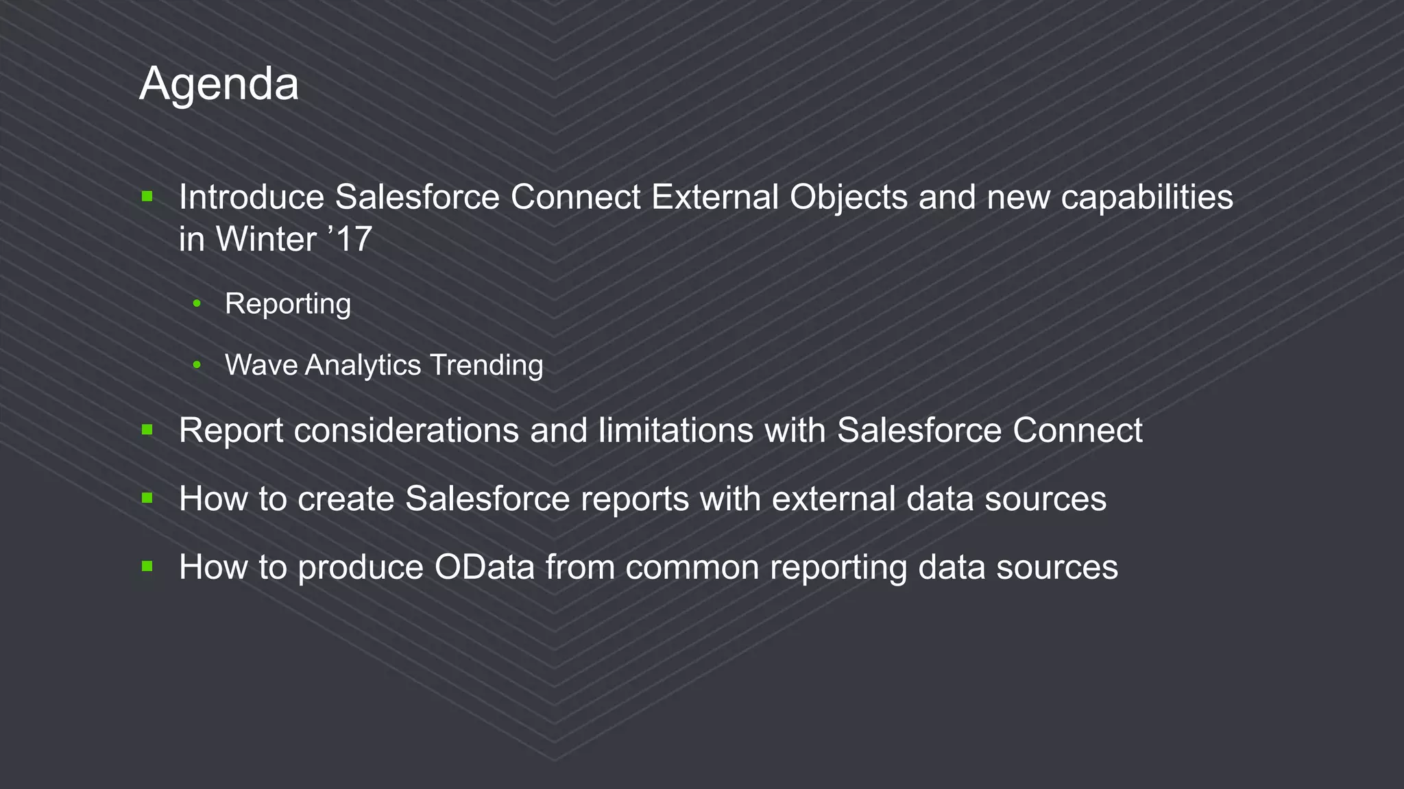© 2016 Progress Software Corporation and/or its subsidiaries or affiliates. All rights reserved.5 Agenda  Introduce Salesforce Connect External Objects and new capabilities in Winter ’17 • Reporting • Wave Analytics Trending  Report considerations and limitations with Salesforce Connect  How to create Salesforce reports with external data sources  How to produce OData from common reporting data sources 