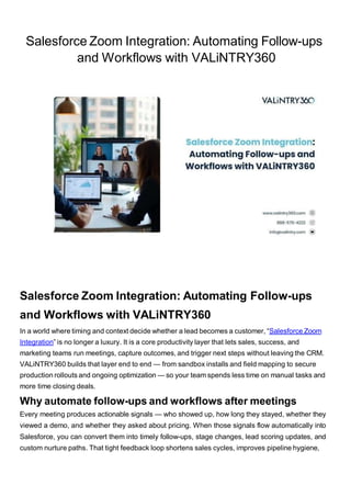 Salesforce Zoom Integration - VALiNTRY360 | PDF