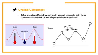  Sales are often effected by swings in general economic activity as
consumers have more or less disposable income available.
Cyclical Component
 